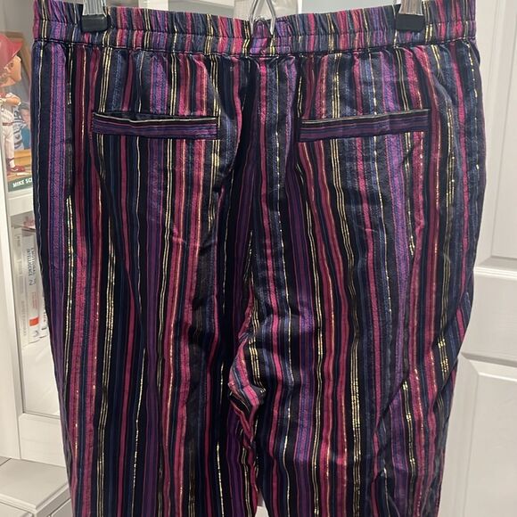 MARINE LAYER Allison Multi-Colored Magenta Gold Lurex Stripped Pants, Size M - Picture 11 of 13
